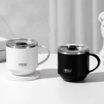 330ML 스테인레스 스틸 워터 머그잔 휴대용 홈 오피스 워터 머그잔 손잡이와 투명 뚜껑이있는 내구성 커피 머그잔 음주 용품 - 이미지 2