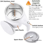 자동 혼합 컵 304 스테인레스 스틸 커피 우유 자기 교반 자기 머그잔 휴대용 전기 블렌더 충전식 워터 컵 - 이미지 4