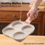 뚜껑이 뒤집힌 논스틱 4 컵 계란 프라이팬, 알루미늄 팬케이크 계란 쿠커, 뒤집개 및 브러시 버거, 오믈렛 요리 팬 - 이미지 5