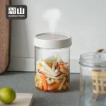 SHIMOYAMA 1300ml 냉동 유리 피클 용기, 자동 공기 중심 뚜껑 및 식품 보관용 유리석 세트 포함