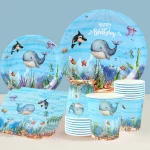 해양 동물 일회용 식기, 생일 파티 장식, 어린이 선물, 바다 테마, 베이비 샤워 용품, 해피 1 주년 선물