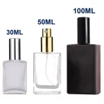 1X 3X 유리 향수 스프레이 병 15ml 30ml 50ml 100ml 에센셜 오일 향수 투명 서리로 덥은 검은 병 분무기 리필 가능 플랫