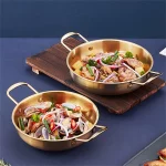 스테인레스 스틸 조리기구 냄비 손잡이가있는 건조 냄비 홈 요리 파에야 팬 해산물 밥 냄비 피크닉 스낵 접시 - 이미지 3