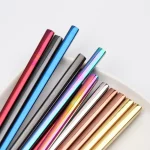 1 쌍 스테인레스 스틸 젓가락 재사용 가능한 휴대용 음식 스틱 한국 금속 젓가락 주방 액세서리 식기 세척기 안전 - 이미지 4