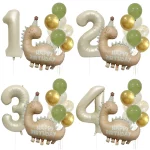 레트로 매트 캐러멜 컬러 공룡 알루미늄 필름 번호 풍선 세트 생일 축하 파티 장식 어린이 배경 사진 소품