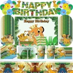 새로운 라이온 킹 심바 생일 장식 디즈니 심바 파티 용품 식기 풍선 컵 접시 키트 배경 어린이 데코