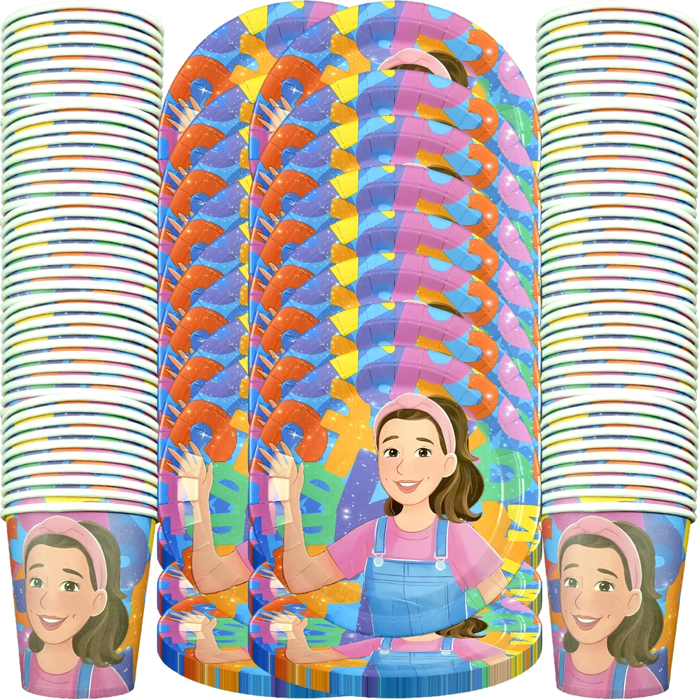 MS 레이첼 교사 테마 식기 세트 생일 축하 파티 컵 접시 장식 소녀 소년 키즈 호의 용품 60 개/몫