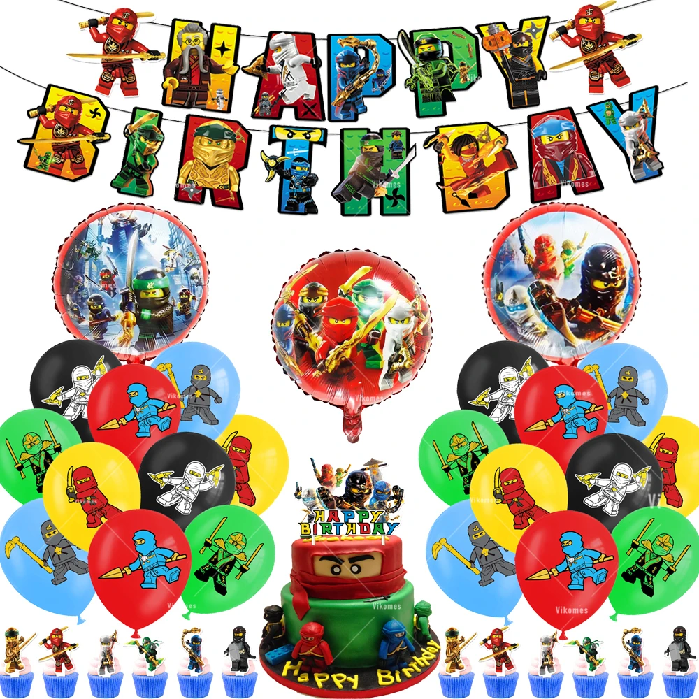 Ninjaed Go 테마 풍선 생일 파티 장식 용품 베이비 샤워 Legoed 라텍스 Ballon 배경 배너 케이크 토퍼 소년