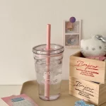 새로운 만화 귀여운 키티 빨대 컵, 고급스럽고 사랑스러운 고온 내열 대용량 데스크탑 컵 커피 컵 - 이미지 3