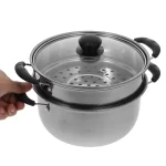 스테인레스 스틸 기선 냄비 두꺼운 기선 수프 냄비 비 스틱 스튜 냄비/김이 나는 그리드 20cm 더블 핸들 요리 스팀 냄비 - 이미지 5