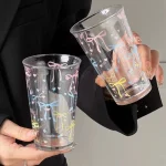 활 유리 귀여운 물 컵 만화 활 유리 컵 줄무늬 귀여운 낙서 커피 머그잔 가정용 과일 차 레모네이드 소녀 선물 - 이미지 4