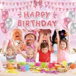 만화 ROBIOX 생일 파티 배경 장식 핑크 소녀 소년 어린이 선물 풍선 배너 베이비 샤워 사진 소품 - 이미지 4