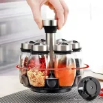 새로운 향신료 병 세트 랙 유리 정리대 회전식 유리 양념 설탕 후추 병 소금통 홀더 주방 수납 랙