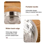 손잡이가 달린 스테인리스 스틸 음식 스티머 바구니, 압력 밥솥 스티머 바구니, 스팀 그리드 배수 배수구, 요리 도구 - 이미지 4