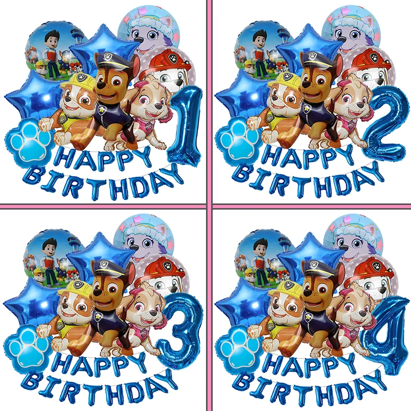 PAW 순찰 풍선 생일 배너 장식 알루미늄 필름 디지털 풍선 세트 개 체이스 마샬 스카이 키즈 파티 용품 장난감
