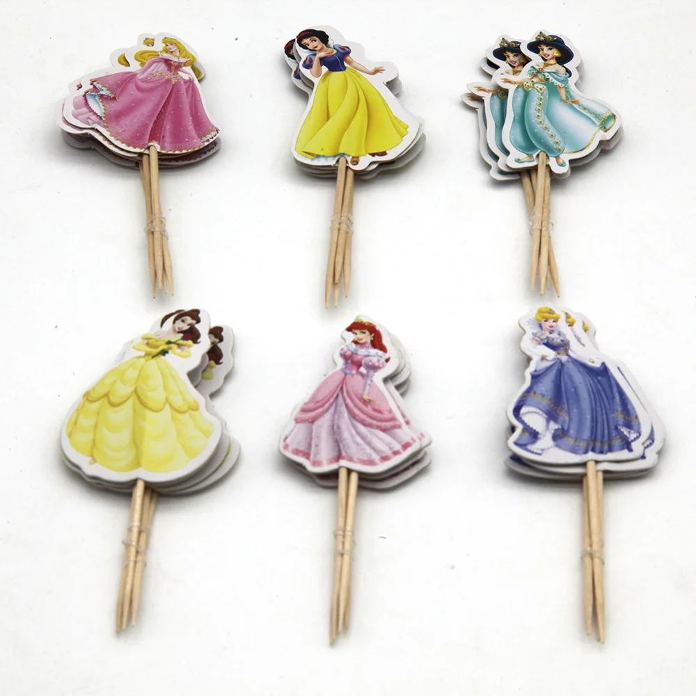 24pc 디즈니 공주 케이크 토퍼 소녀는 아이들을위한 파티 케이크 장식을 선호합니다 생일 축하 파티 케이크 용품 공주 컵케익