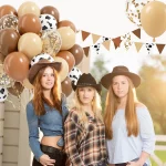 60Pcs 브라운 누드 골드 색종이 암소 인쇄 농장 카우보이 서양 베이비 샤워 생일 파티 장식에 대 한 라텍스 카우보이 풍선 - 이미지 6