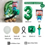 34pcs 픽셀 게임 테마 광장 풍선 녹색 번호 생일 풍선 세트 만화 캐릭터 파티 장식 어린이 깜짝 - 이미지 4