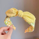 여름 한국 스타일 토끼 귀 & 리본 매듭 머리띠 소녀를 위한 귀여운 패브릭 와이드 밴드 헤어 후프 - 매일 사용할 수 있는 사랑스러운 어린이 액세서리 - 이미지 2