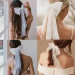 진주 파란색 나비 매듭 신부 베일 여성 결혼 결혼식 액세서리 - 이미지 2