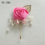 YO CHO Boutonniere 핀 꽃 신랑 들러리 corsmen 웨딩 신랑 Boutonniere 단추 구멍 결혼식 증인 Corsages Prom 액세서리 - 이미지 4