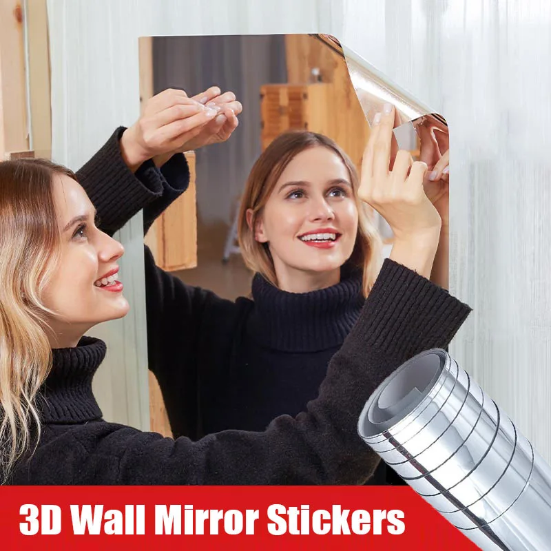 거울 벽 스티커 자기 접착제 광장 소프트 미러 스티커 DIY 아크릴 3D 벽 데칼 스티커 거실 욕실 장식