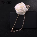 YO CHO 신랑 Boutonniere 코사지 핀 웨딩 실크 꽃 Groomsman Boutonnieres Buttonhole 웨딩 꽃 결혼 액세서리 - 이미지 4