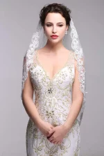 Noiva 짧은 한 레이어 레이스 가장자리 화이트 아이보리 웨딩 베일 Tulle Bridal Veil 저렴한 웨딩 액세서리 Voile Mariage - 이미지 3