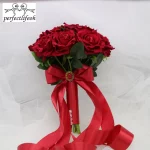 Perfectlifeoh 핫 레드 웨딩 부케 신부 부케 웨딩 장식 Foamflowers 로즈 신부 부케 - 이미지 2