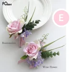 Meldel Corsage 웨딩 플라워 신랑 Boutonniere 신부 손목 코사지 팔찌, 핑크 장미 꽃 웨딩 플래너, 결혼 용품 - 이미지 5