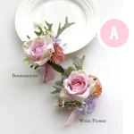 YO CHO Boutonniere 웨딩 코사지와 Boutonnieres 핑크 장미 실크 꽃 Boutonnieres 신랑 남성 결혼 웨딩 액세서리 - 이미지 2