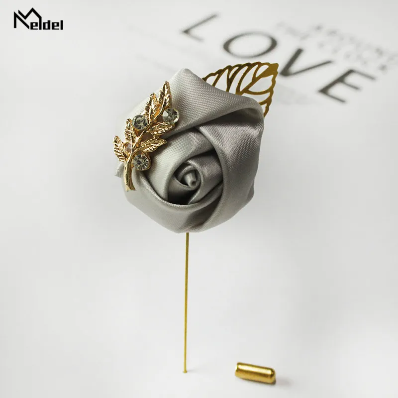 Meldel 신랑 Boutonniere 남자 결혼식 증인 브로치 실크 로즈 Boutonniere 남자 코사지 핀 결혼식 Boutonniere 꽃 파티 파티