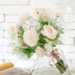 인공 꽃 장미 부케, 가짜 꽃, 하얀 장미, 신부 웨딩 부케, 가정 정원 파티 웨딩 장식, 3 팩 - 이미지 3