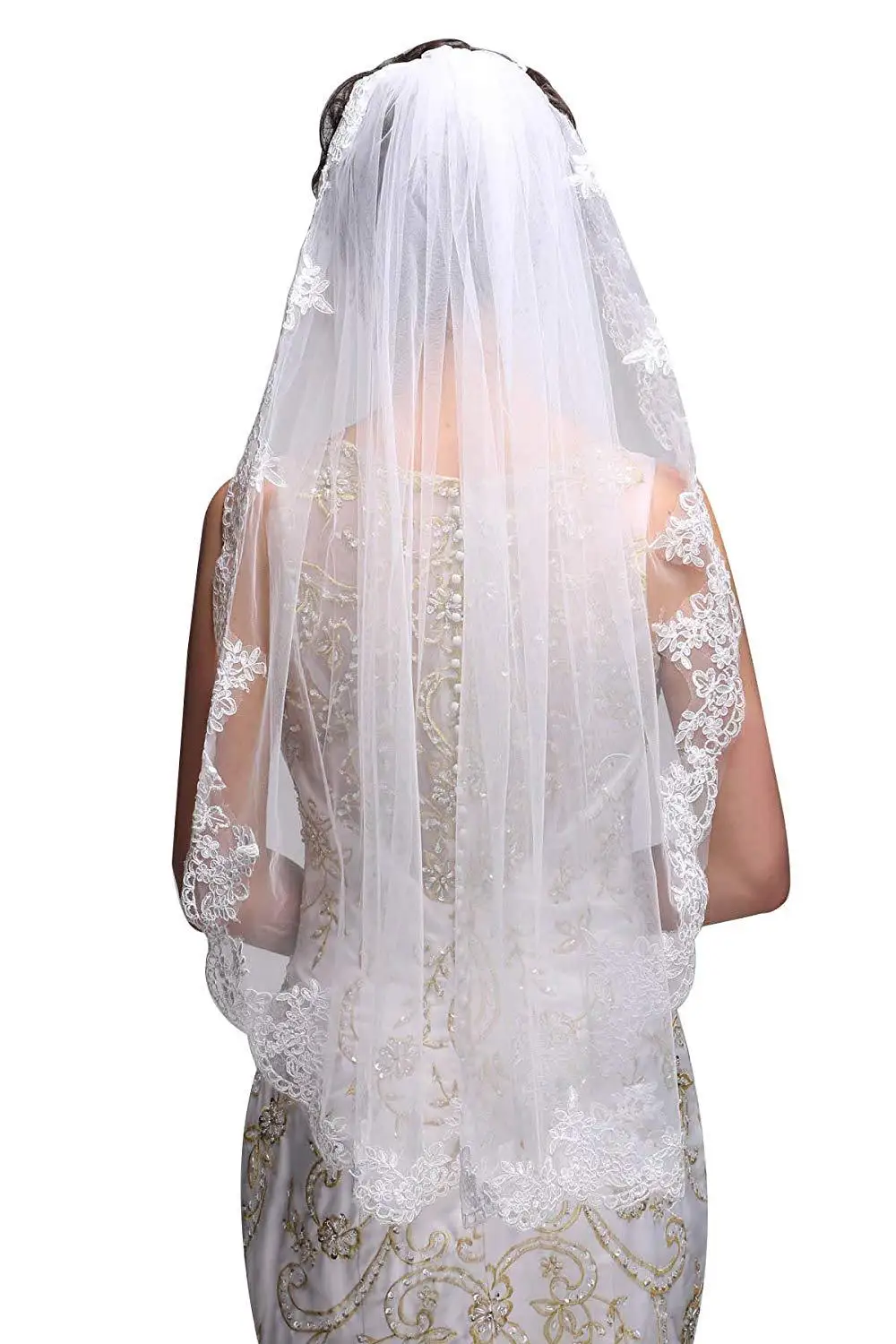 Noiva 짧은 한 레이어 레이스 가장자리 화이트 아이보리 웨딩 베일 Tulle Bridal Veil 저렴한 웨딩 액세서리 Voile Mariage