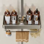 욕실 샤워 헤드 홀더 벽걸이 형 드릴링 필요 없음 샴푸 주최자 랙 통합 디자인 보관 선반 - 이미지 3