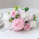 실크 로즈 국화 신부 꽃다발 인공 꽃 결혼식 야외 정원 홈 룸 테이블 장식 화환 DIY 선물 액세서리 - 이미지 4