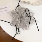 패브릭 메쉬 보우 반짝이 Scrunchies 여성용 라이트 럭셔리 모조 진주 보우 헤어 밴드 기질 리본 헤드 로프 액세서리 - 이미지 4