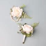 Mensuit 인공 장미 손목 코사지 웨딩 액세서리를위한 우아한 신랑 Boutonniere 꽃 - 이미지 5