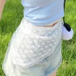 레트로 달콤한 꽃 삼각형 머리 스카프 여성 스퀘어 스카프 머리띠 한국어 프랑스어 목가적 인 머리 장식 소녀 여름 레이스 머리 장식