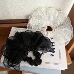 한국 감성 더블 레이어 자수 스커트 레이스 대장 스크런치 헤어플라워, 발레 스타일 포니테일 헤어밴드 1개 - 이미지 2