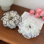 한국 메쉬 라인스톤 대장 머리끈 1개, 여성용 새 고품질 머리끈 큰 머리끈, 꽃 머리 장식