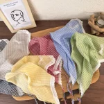 부드러운 랩 삼각형 헤어 밴드 스트랩, 목가적인 스타일 스위트 머리띠, 격자 헤어 스카프, 터번 액세서리, 조절 가능한 활 머리 스카프 - 이미지 2