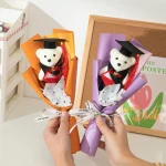 귀여운 곰 크로셰 꽃 부케, 결혼식 학생용 조화 장식, 졸업 선물, 파티 장식, 선물 선물 - 이미지 4