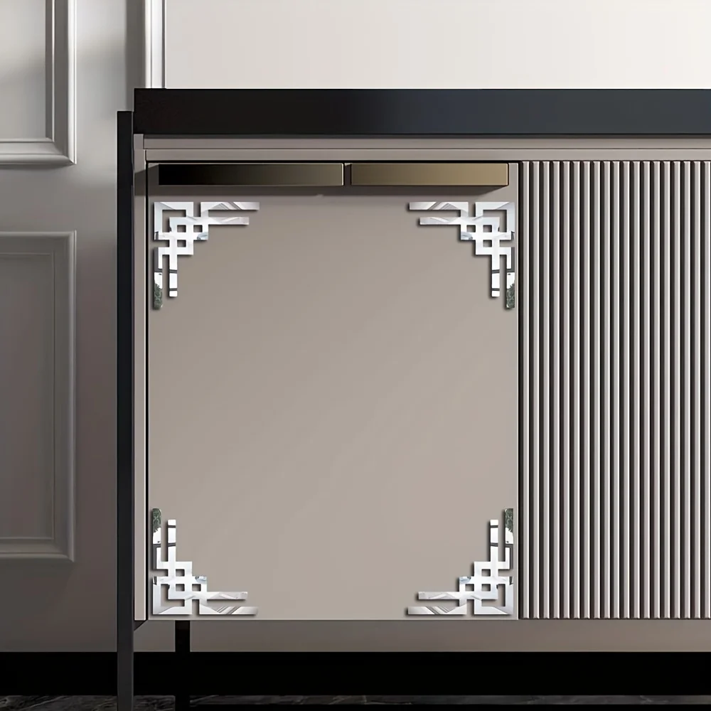 아크릴 거울 스티커, 코너 온레이 할로우 스티커, 자체 접착 벽 거울 스티커, 가정용 탈착식 필 및 스틱, 4 개