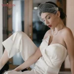 TOPQUEEN VA05 간단한 분리형 블러셔 베일, 처녀 파티 액세서리용 두 개의 빗에 진주가있는 새장 베일 - 이미지 2