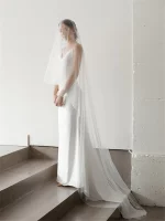 롱 웨딩 베일 1 레이어 블러셔 쉬어 드롭 베일 소프트 튤레 베일 대성당 신부 베일 화이트/아이보리/샴페인 보호 싸구려 300cm - 이미지 2