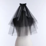 웨딩 베일 얇은 명주 그물 짧은 블랙 신부 베일, 두 레이어 여성 소녀 파티 모자, 나비 매듭 장식, 핫 세일