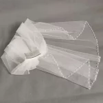 화이트 엘보 길이 웨딩 베일, 크리스탈 컷 엣지, 신부 베일, 빗 비드 베일 트림, 1 티어 - 이미지 3