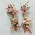 웨딩 인공 꽃 실크 로즈 Boutonniere Ribbion 손목 코사지 Botonier Para Novio Boda - 이미지 3