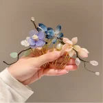 앤티크 비녀 U자형 진주 한푸 머리핀, 술 꽃 치파오 액세서리, 중국 스타일 - 이미지 4